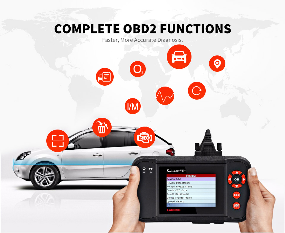 Inicie as funções OBD2 completas do Creader VII+