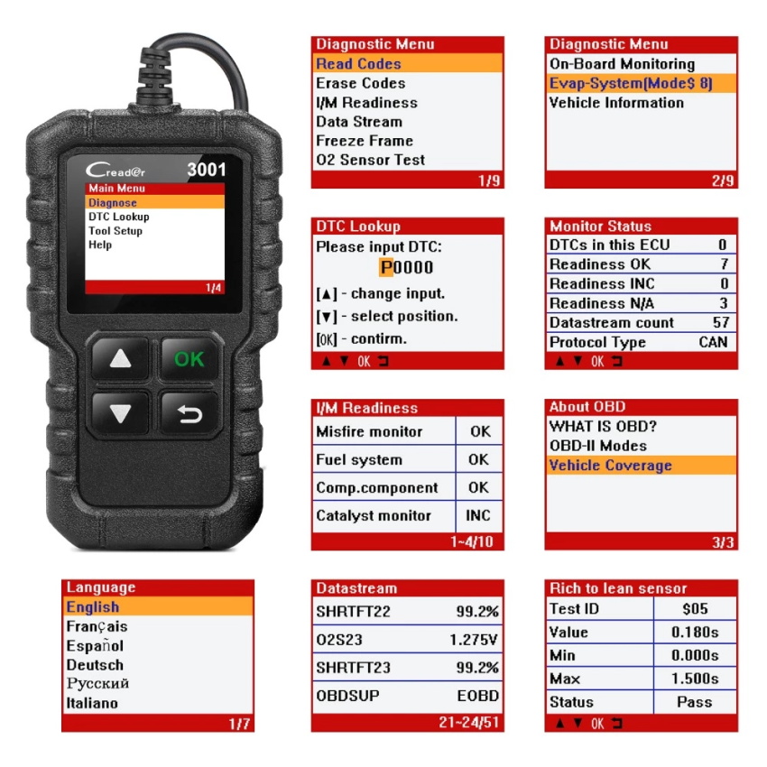 Inicie o scanner CReader 3001 OBD2